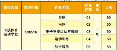 玉溪體育運動學校、學校招生計劃